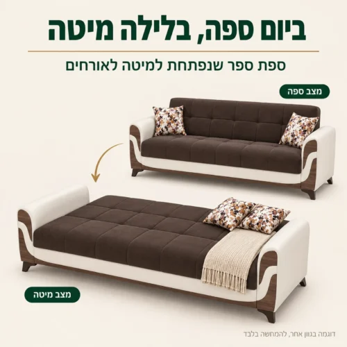 ספת ספר Sema במצב ספה ובמצב מיטה – נפתחת למיטה לאירוח