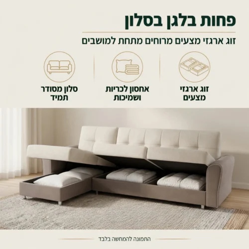 זוג ארגזי מצעים מובנים בסלון פינתי Toledo לאחסון קל