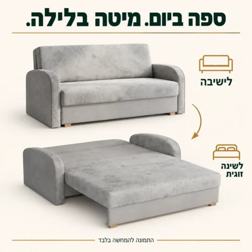 ספה דו מושבית Soft 3 במצב סגור ובמצב פתוח למיטה זוגית
