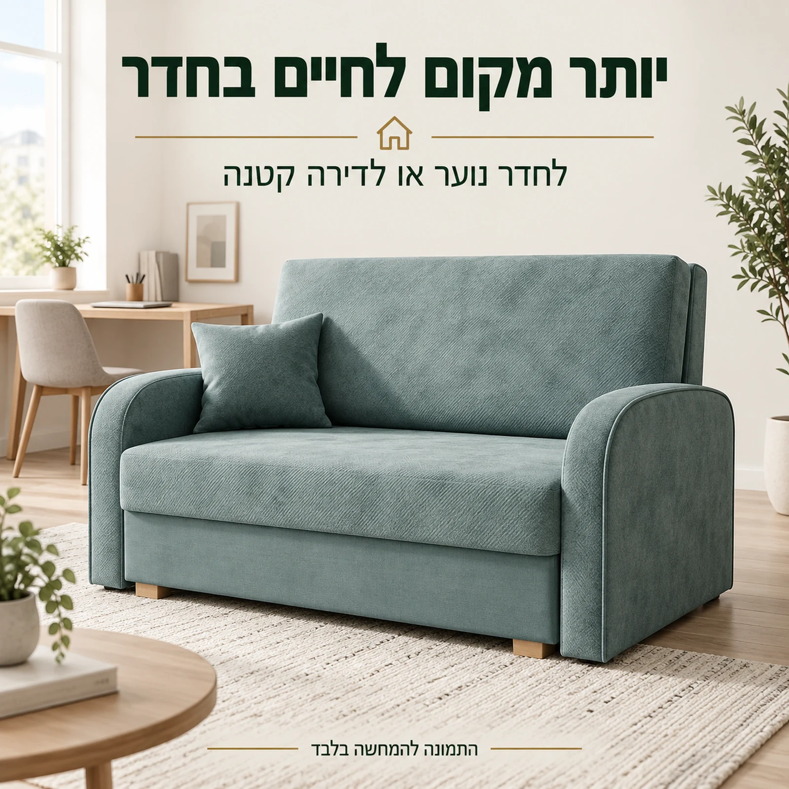 ספה קומפקטית Soft 2 בחדר קטן עם פינת עבודה
