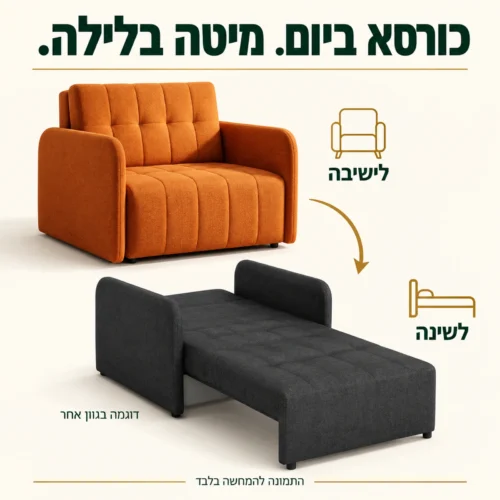 כורסא נפתחת למיטה Grand 1 – כורסא ביום ומיטת יחיד בלילה, הדגמה בגוון אחר