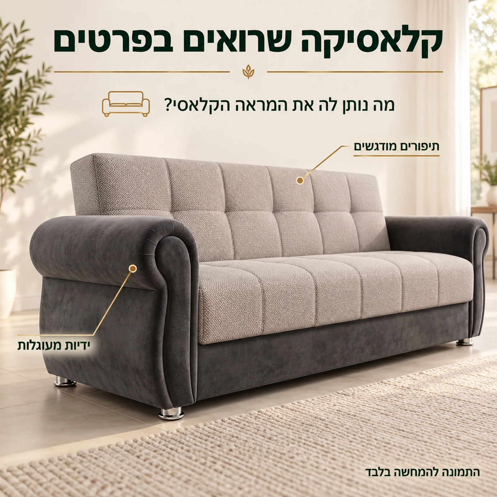 ספת Gold – ידיות מעוגלות ותיפורים מודגשים בעיצוב קלאסי