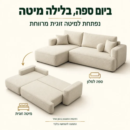 ספה נפתחת למיטה דגם France – ביום ספה ובלילה מיטה זוגית