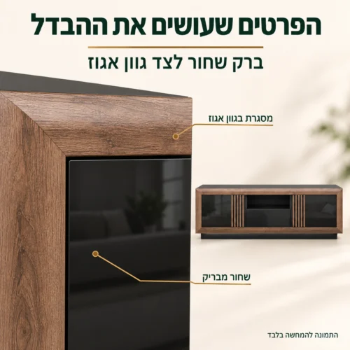 מזנון Savona – פרטי המסגרת בגוון אגוז והחזית השחורה המבריקה