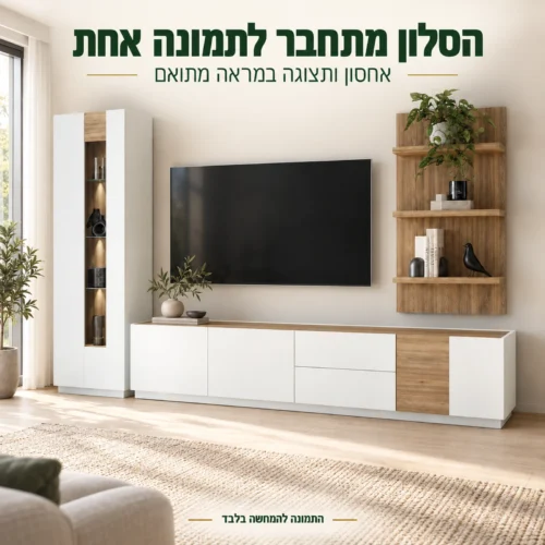 קומפלט לסלון LEWISVILLE – אחסון ותצוגה בחלל מגורים