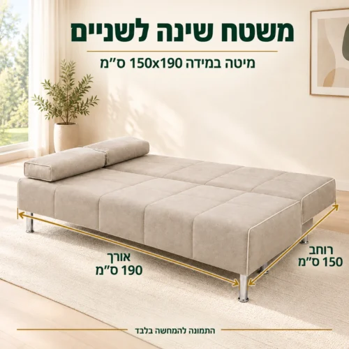 ספה PUMA פתוחה למיטה זוגית במידה 150x190 ס״מ בחדר אורחים