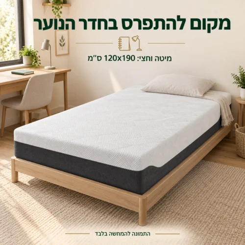 מזרון למיטה וחצי בחדר נוער, בגודל 120x190 ס״מ