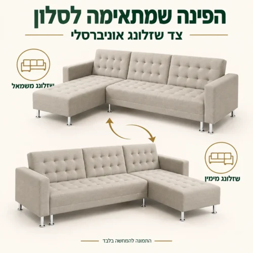 מערכת ישיבה פינתית עם צד שזלונג אוניברסלי להרכבה מימין או משמאל