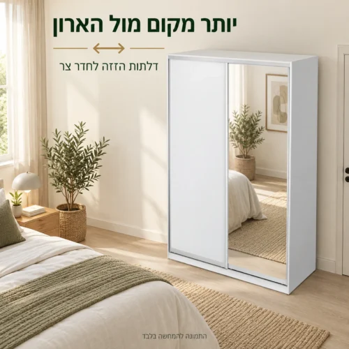 ארון הזזה לבן עם מראה – דלתות הזזה לחדר צר