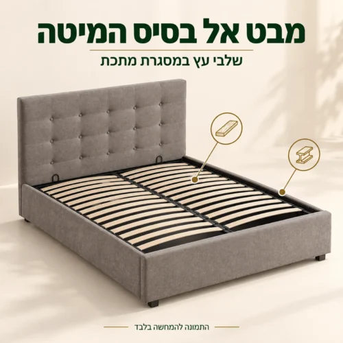 בסיס מיטת KARL עם שלבי עץ במסגרת מתכת