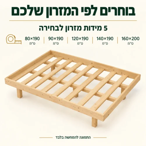 בסיס מיטה עם מסגרת – 5 מידות מזרון לבחירה: 80×190, 90×190, 120×190, 140×190, 160×200 ס״מ