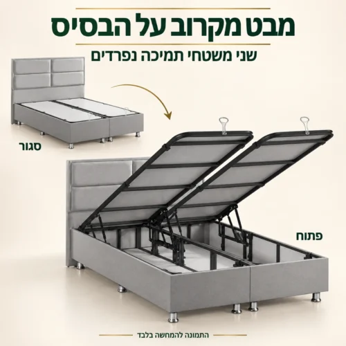 מבט על שני משטחי התמיכה של מיטת TONY במצב פתוח ובמצב סגור