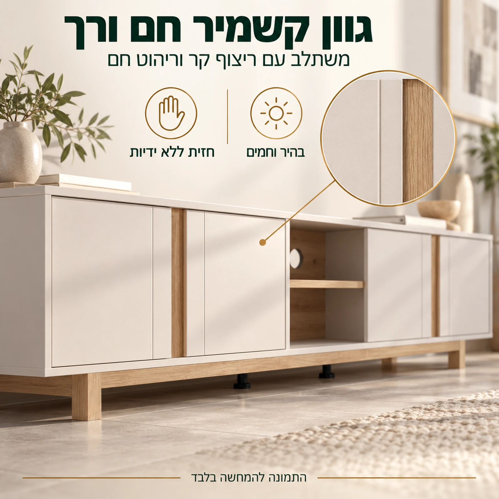 שידת טלוויזיה DERA בגוון קשמיר – חזית ללא ידיות בגוון בהיר וחמים