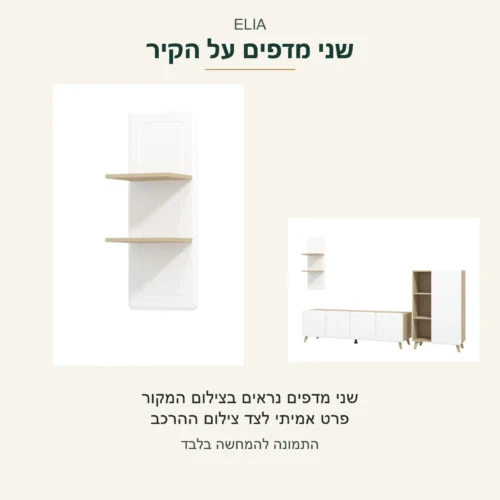 ELIA — שני מדפים אמיתיים ביחידת הקיר, פרט מתוך צילום המקור לצד ההרכב השלם