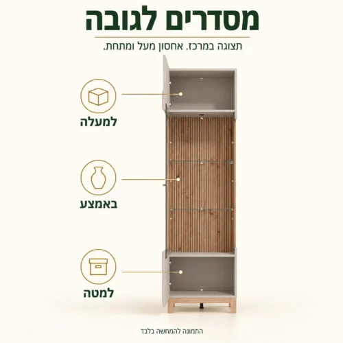 ויטרינה גבוהה – מדפי תצוגה ואחסון עליון ותחתון