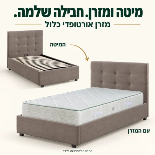 מיטה וחצי מרופדת בד עם מזרן אורטופדי כלול – מיטה ומזרן בחבילה שלמה