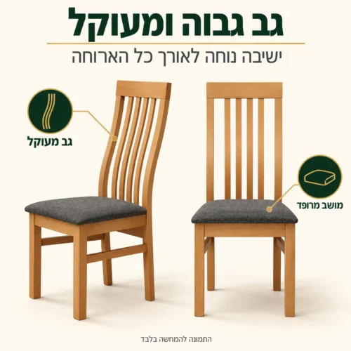 כיסא אוכל MODERN בצבע בוק עם גב גבוה ומעוקל ומושב מרופד