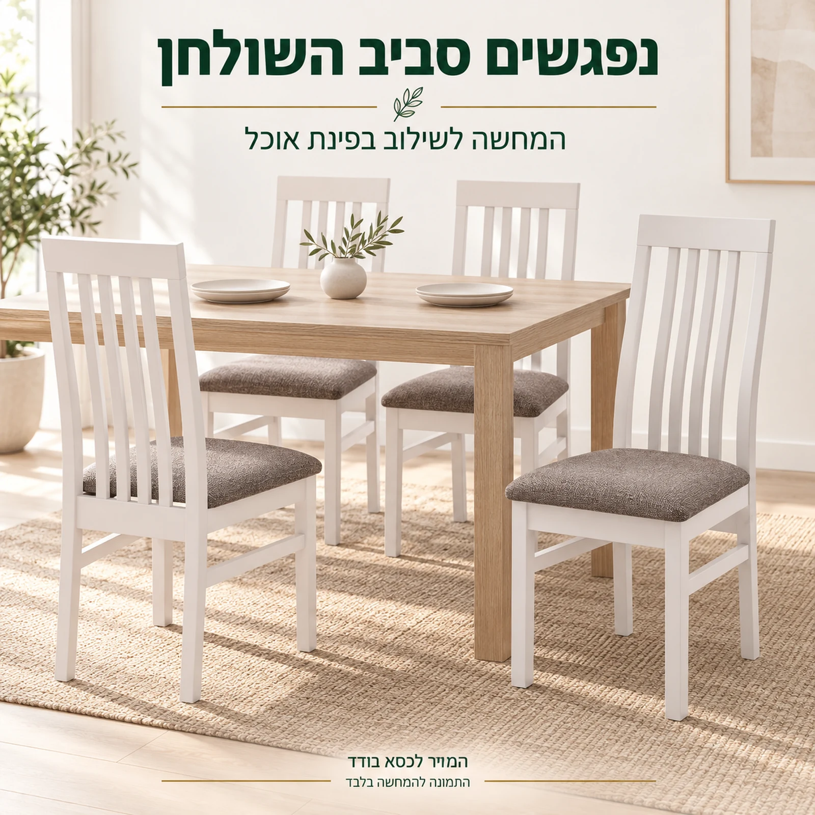 המחשה של כסאות MODERN לבנים סביב שולחן אוכל, המחיר לכסא בודד