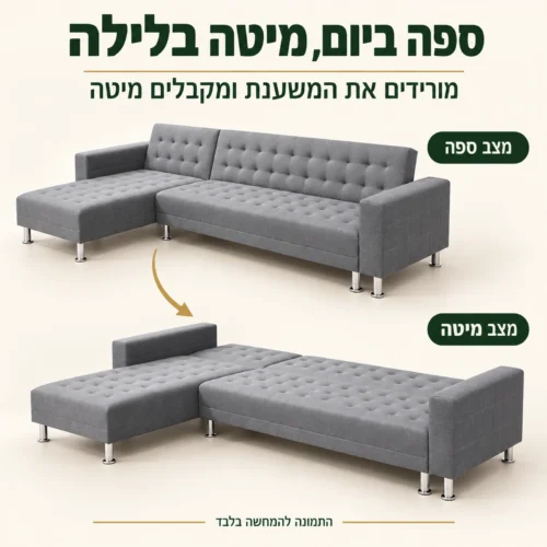 מערכת ישיבה פינתית דגם 2014 – מעבר ממצב ספה למצב מיטה