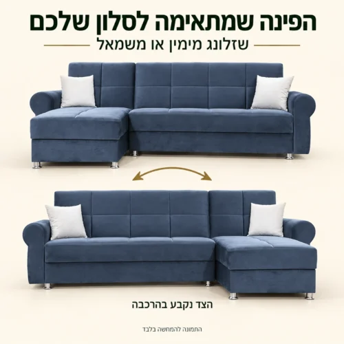 ספה פינתית TOGO כחולה – שזלונג מימין או משמאל לפי ההרכבה