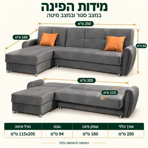 מידות סלון פינתי MADRID: אורך כללי 250 ס