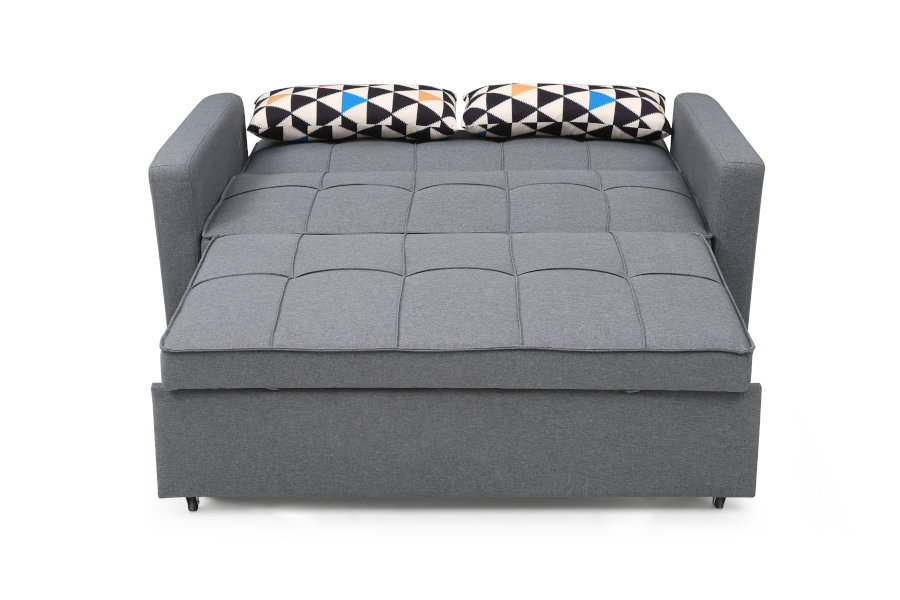 Диван для маленькой гостиной VIVA II, серый – в разложенном виде, другой ракурс