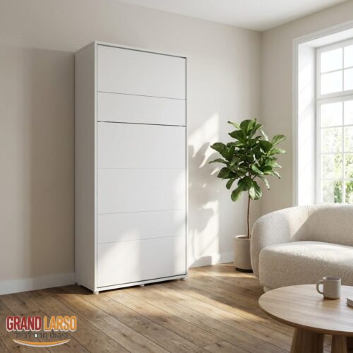 מיטת קיר יחיד 90x200 אנכית PREMIUM SOLUTION – במצב סגור, מקופלת אל הקיר