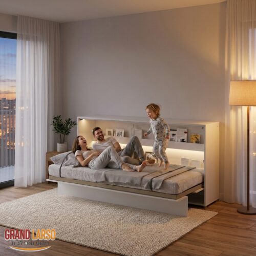 מיטת קיר אופקית 90x200 PS-06 – בשימוש משפחתי בחדר
