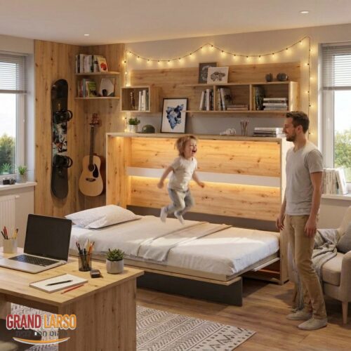 Горизонтальная шкаф-кровать для детей и подростков 120×200 JUNIOR SOLUTION – в интерьере комнаты