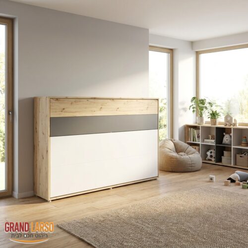 Горизонтальная шкаф-кровать для детей и подростков 120×200 JUNIOR SOLUTION – в закрытом виде, сложена к стене