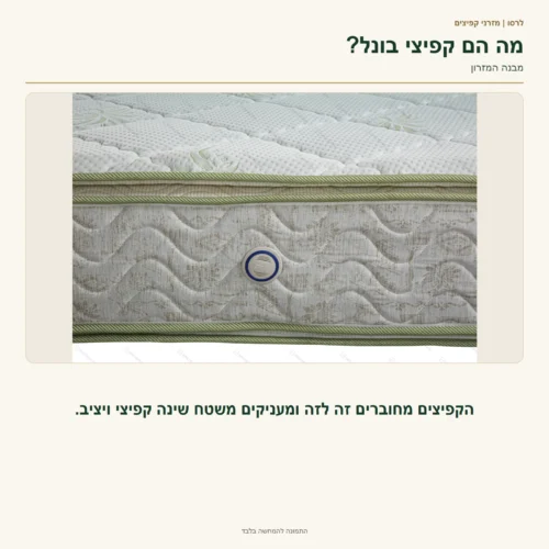 מזרן TOP RECORD – קפיצי הבונל מחוברים זה לזה ומעניקים משטח שינה קפיצי ויציב.