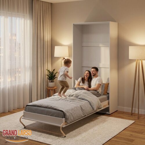 מיטת קיר יחיד 90x200 BS-03 – בשימוש משפחתי בחדר