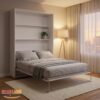 מיטת קיר אנכית לבנה LIGHT SOLUTION ללא מדפים – במצב פתוח, מוכנה לשינה