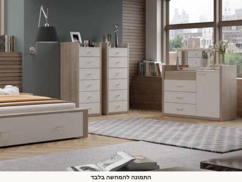 חדר שינה קומפלט מיכאלה בעץ בהיר ולבן – מבט מזווית נוספת