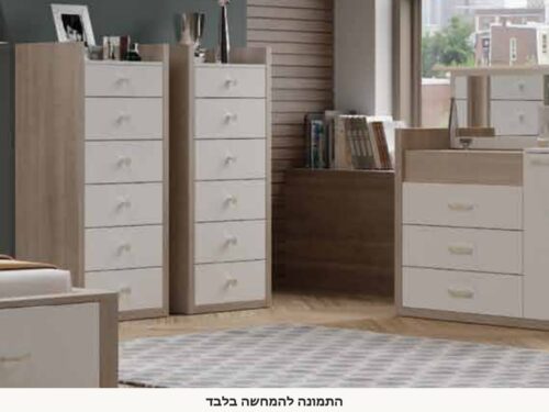 חדר שינה קומפלט מיכאלה בעץ בהיר ולבן – מבט מזווית אחרת