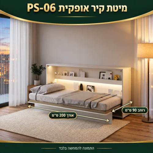 מיטת קיר אופקית PS-06 – רוחב 90 ס״מ, אורך 200 ס״מ