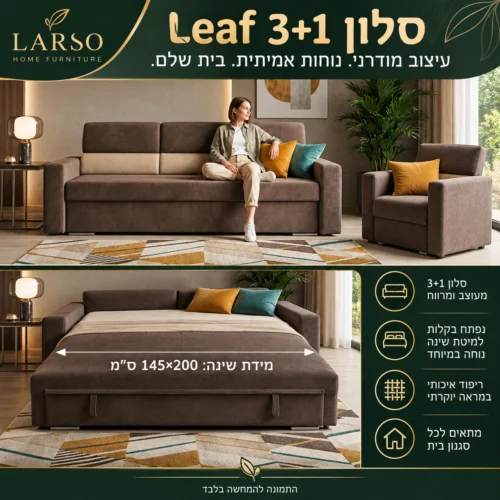 אינפוגרפיקה למערכת ישיבה Leaf 3+1 – מידת שינה 145×200 ס״מ
