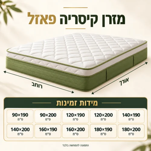 אינפוגרפיקה מידות זמינות מזרן קיסריה פאזל: 90×190 עד 180×200 ס״מ