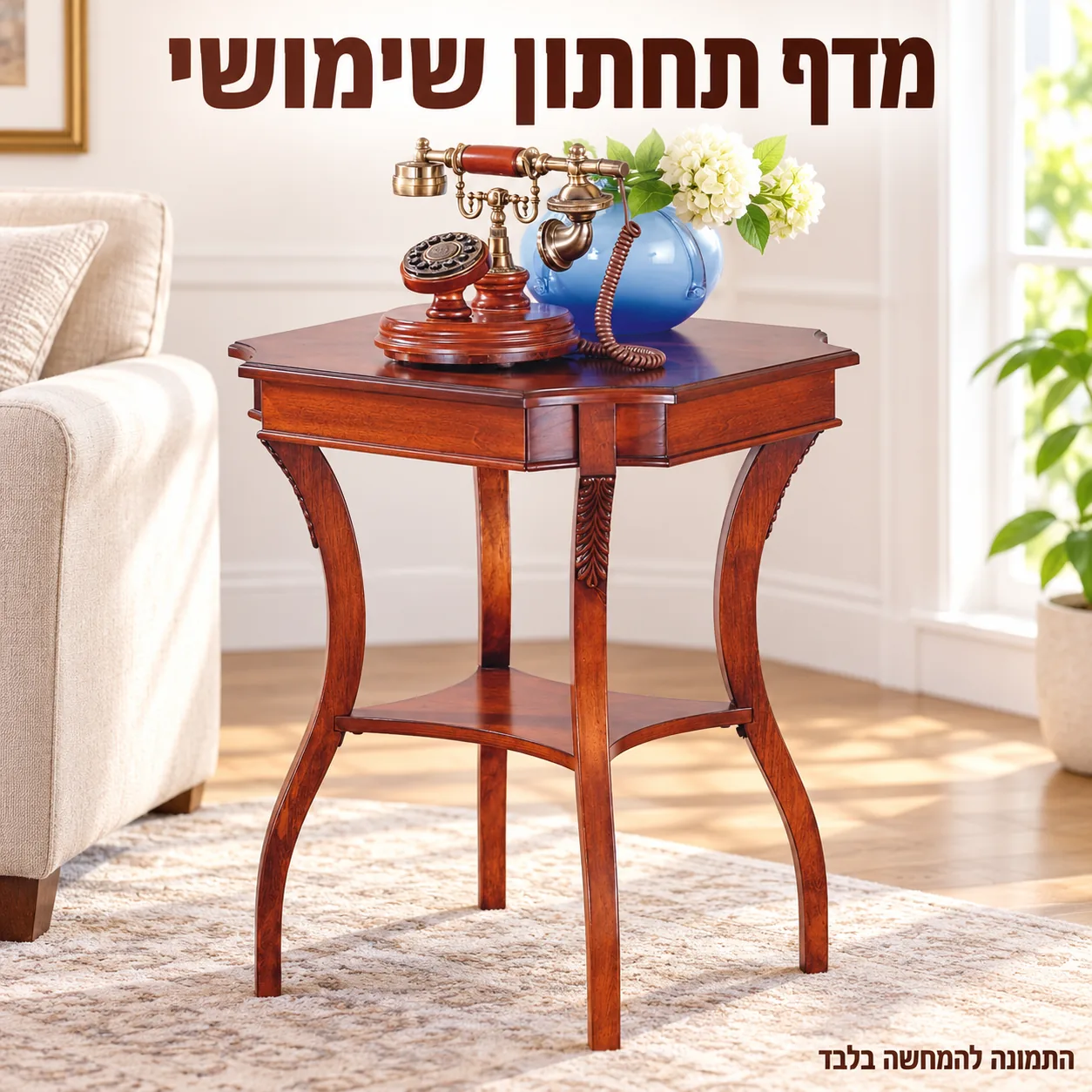 שולחן צד עם מדף תחתון בגוון עץ חום אדמדם