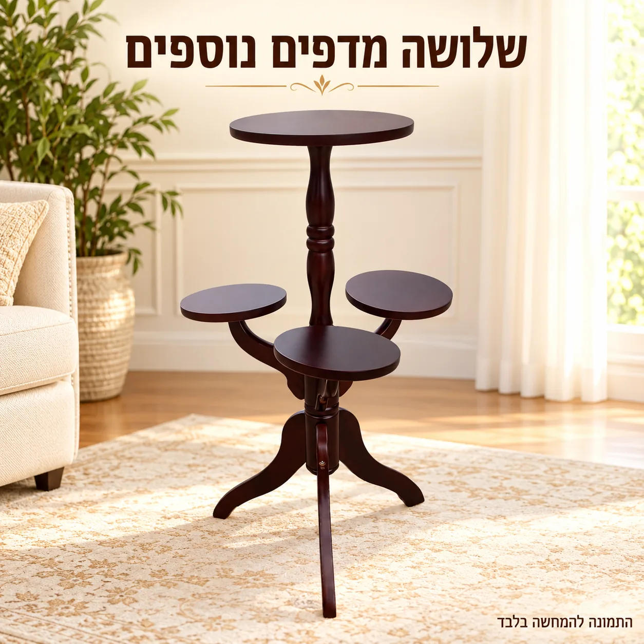 שולחן צד עם שלושה מדפים נוספים