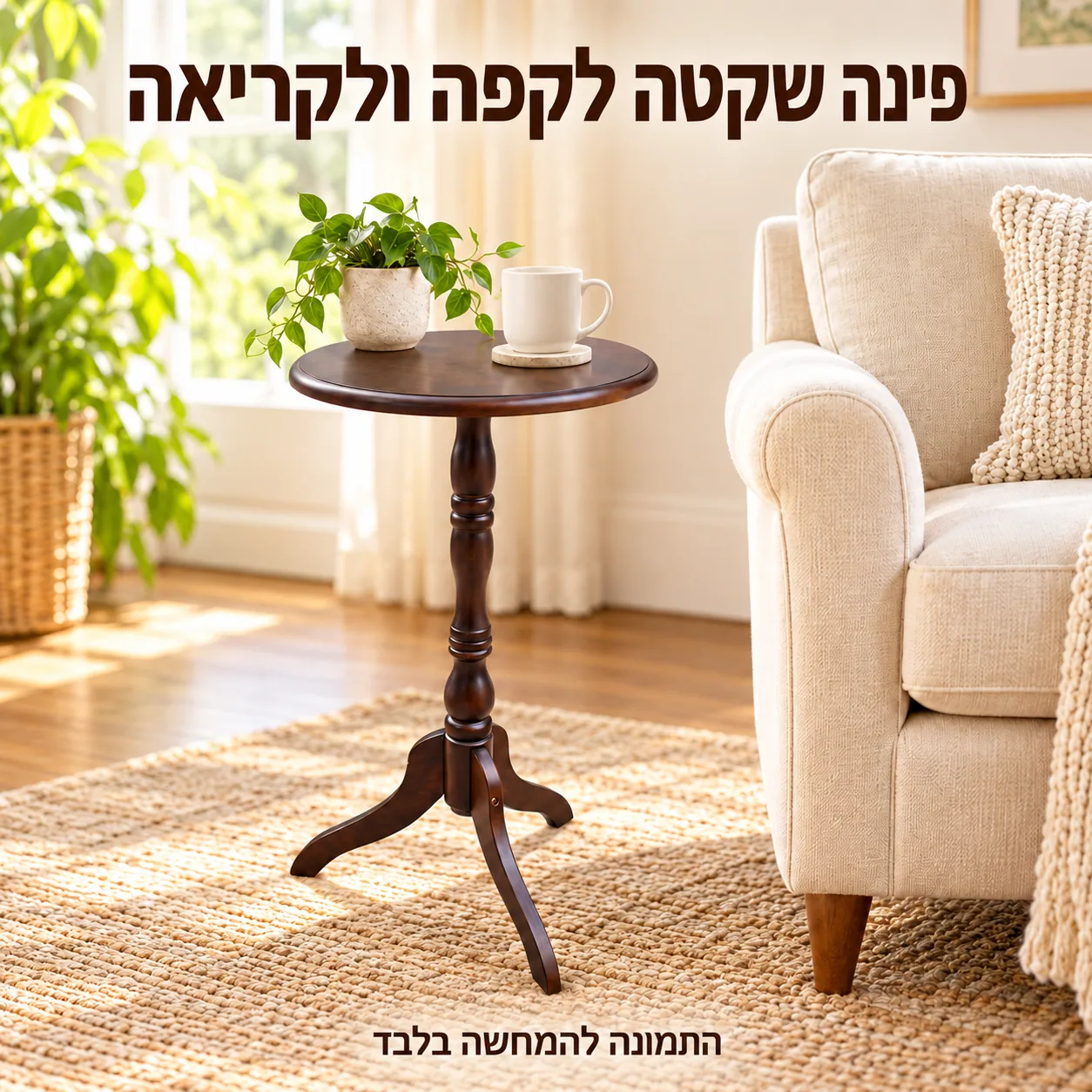 שולחן צד עגול מעץ לפינת קריאה