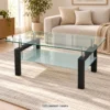 שולחן קפה מזכוכית עם מדף נוסף; מידות 110×60 ס״מ, גובה 45 ס״מ
