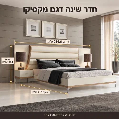 חדר שינה דגם מקסיקו – רוחב 256.6 ס״מ, אורך 210 ס״מ, גובה 117.1 ס״מ