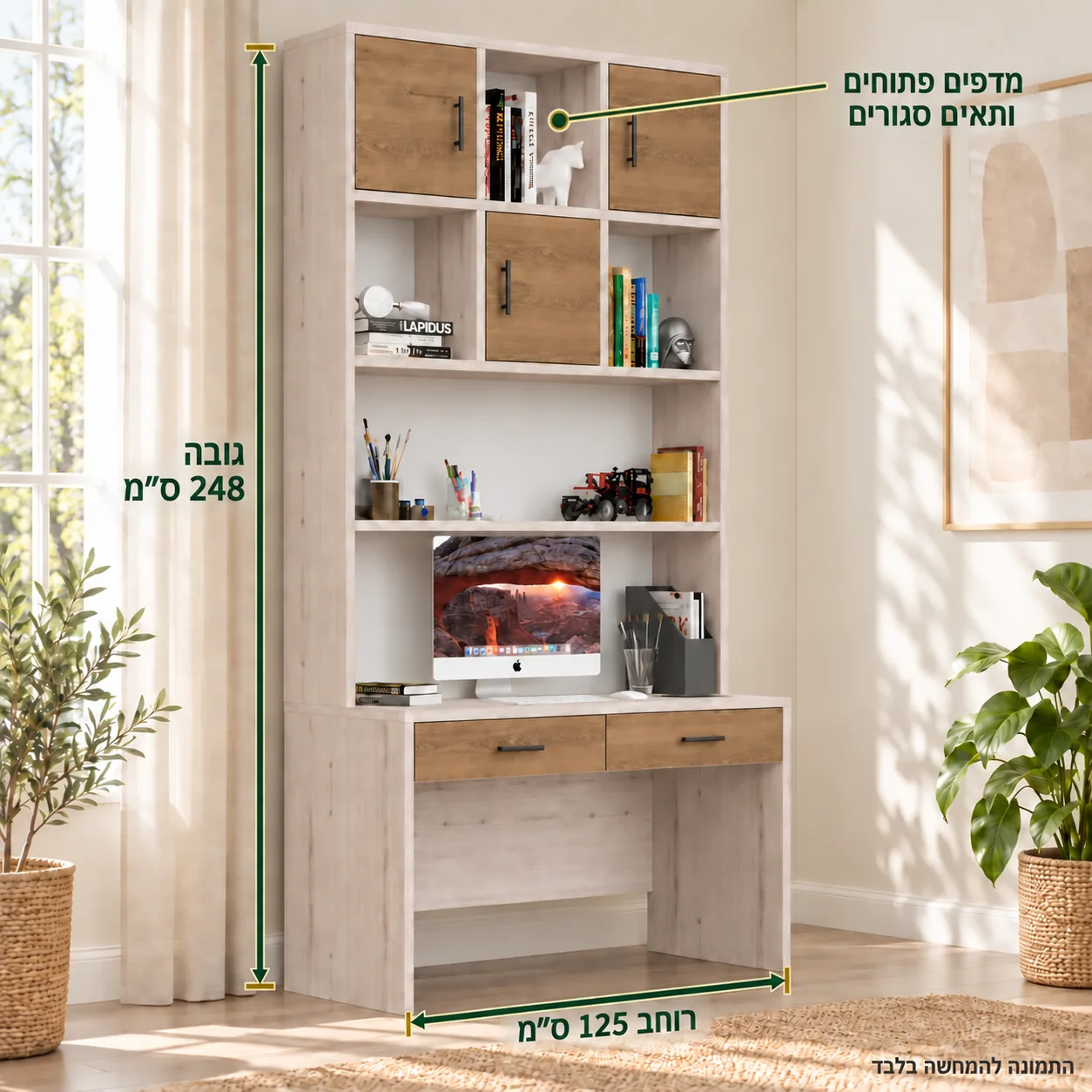 עמדת עבודה דגם תומר עם מדפים ותאים סגורים