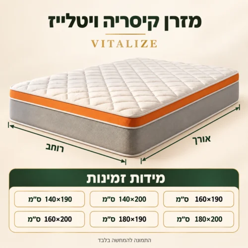 אינפוגרפיקה מידות זמינות מזרן קיסריה ויטלייז: 140×190 עד 180×200 ס״מ